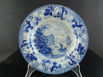 ANTICO RARISSIMO PIATTO PORCELLANA WEDGWOOD PORCELAIN BLUE META' 800 VITTORIANO