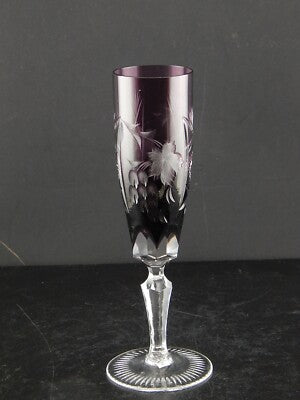 PREZIOSO ANTICO BOEMIA BICCHIERE CALICE FLUTE CRISTALLO MOLATO E TAGLIATO VIOLA