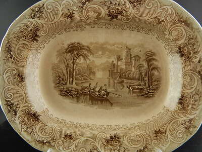 ANTICO VITTORIANO PIATTO ARROSTO VASSOIO CENTROTAVOLA CERAMICA DISEGNO RHINE