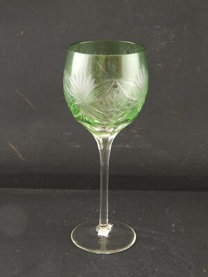 PREZIOSO ANTICO BICCHIERE CALICE CRISTALLO BOEMIA MOLATO VERDE
