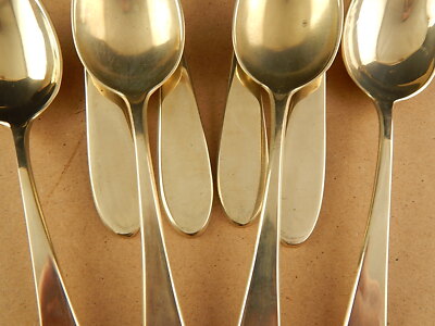 ART DECO ANTICO SERVIZIO 8 POSATE CUCCHIAI ALPACCA DORATI GILDED SPOONS