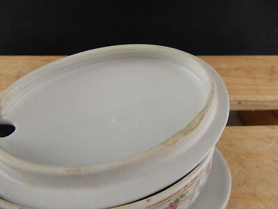 ANTICA SALSIERA CON COPERCHIO CERAMICA VERBANUM STONE LAVENO GHIRLANDE ROSELLINE