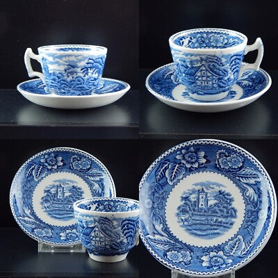 ANTICA TAZZA E PIATTO CERAMICA POTTERY BURSLEM ENOCH1784RALPH1750 WOODLAND BLU