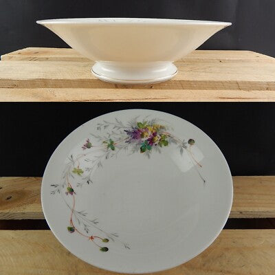 ANTICA ALZATA FRUTTIERA PORCELLANA GINORI METÀ 1800 DIPINTA MANO FIORI DI CAMPO