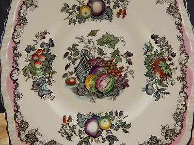 ANTICO RARO VASSOIO PIATTO PORCELLANA MASON'S FRUIT BASKET STAMPATO DIPINTO MANO