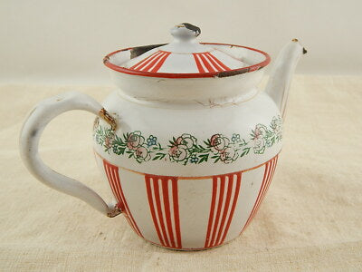 ANTICA TEIERA LATTA SMALTATA ANNI ‘20 DECORO RILIEVO RARISSIMA B.B. COUNTRY CHIC