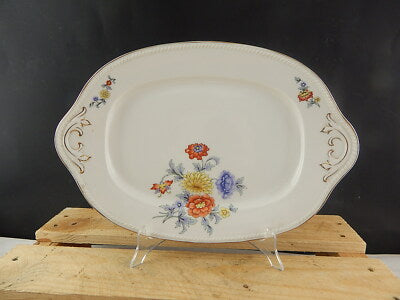 ANTICO VASSOIO PIATTO OVALE PORCELLANA FREIBERG BAVARIA BOUQUET FIORI ESTIVI #