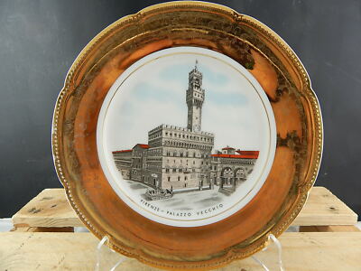 ANTICO PIATTO PORCELLANA E ORO HEINRICH SELB BAVARIA FIRENZE PALAZZO VECCHIO