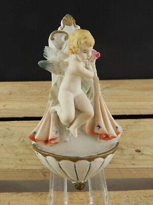 ARTE SACRA RARA PREZIOSA ACQUASANTIERA CERAMICA POLICROMA CAPODIMONTE CHERUBINO