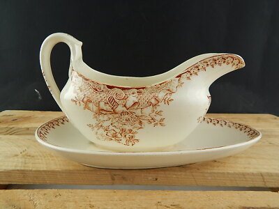 ANTICA RARA SALSIERA CERAMICA TERRE DE FER LONGWY MODELLO MARLY FRANCE 1800