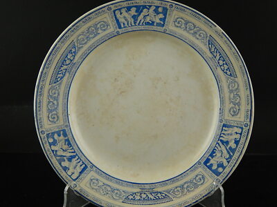 ANTICO AUTENTICO PIATTO CERAMICA POTTERY WEDGWOOD POMPEI META' 800 BIANCO BLU