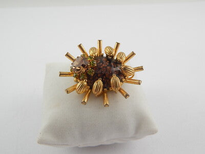 ANTICA SPILLA GIOIELLO INSETTO VITTORIANA INGLESE DORATA CON CRISTALLI CITRINI