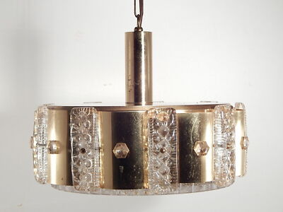 MODERNARIATO RARO LAMPADARIO OTTONE CRISTALLO DESIGNER C. FAGERLUND ORREFORS