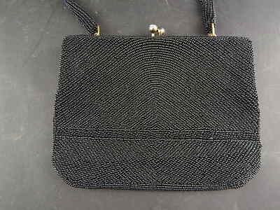 ANTICA RARA PREZIOSA ART DECO BORSETTA TEATRO NERA IN SETA E PERLINE