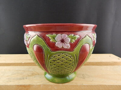 ANTICO UNICO CACHEPOT VASO BARBOTINE CERAMICA MAIOLICA SCHILLER & SONS BODENBACH