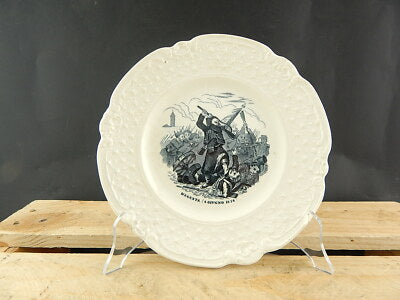 ANTICO PIATTO RISORGIMENTO CERAMICA GIULIO RICHARD 1800 BARBOTINE MAGENTA