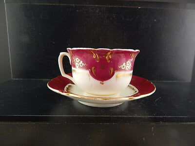 ANTICA PREZIOSA TAZZA E PIATTINO PORCELLANA PARIGI PRIMO 1800 BIANCO PORPORA ORO