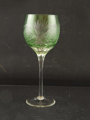 PREZIOSO ANTICO BICCHIERE CALICE CRISTALLO BOEMIA MOLATO VERDE