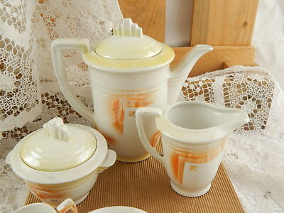 ANTICO ART DECO RARO SERVIZIO CAFFÈ’ CERAMICA LOMBARDA MARCHIO ELEFANTINO MUSEO