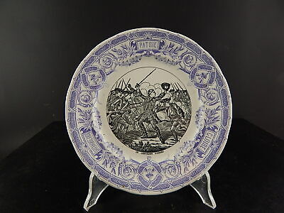 ANTICO PIATTO CERAMICA MILITARE SARREGUEMINES 1800 HONEUR GLOIRE PATRIE VIOLA