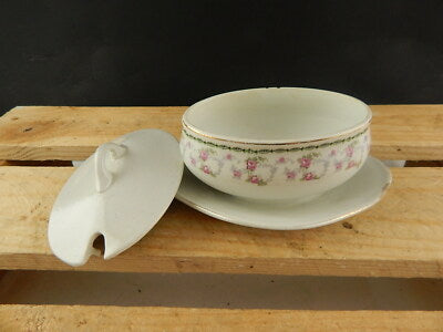 ANTICA SALSIERA CON COPERCHIO CERAMICA VERBANUM STONE LAVENO GHIRLANDE ROSELLINE