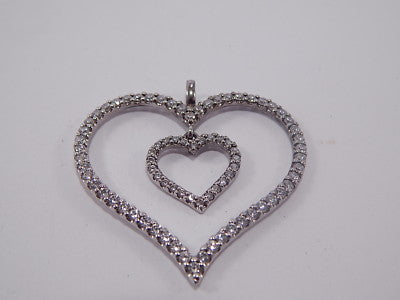 VINTAGE ORIGINALE CIONDOLO DOPPIO CUORE ARGENTO 925 ZIRCONI SOLID SILVER HEART