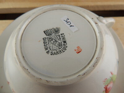 ANTICA ARTE POVERA SCODELLA TAZZA+PIATTO1800 CERAMICA SARREGUEMINES FLOREALE