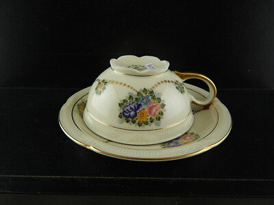 PREZIOSO RARO ANTICO TRIO TE' PORCELLANA ZEH SCHERZER DIPINTO A MANO 1949