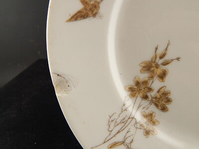 ANTICO PIATTO PORCELLANA RICHARD GINORI DIPINTO MANO FARFALLA UCCELLINO DIFETTO