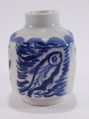 VINTAGE VASO GRES CERAMICA BLU COBALTO HAND MADE FAIENCE VASE FISH COLLEZIONE