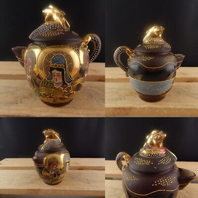 ANTIQUARIATO ORIENTALE 1920 CERAMICA GIAPPONE SATSUMA SHIMAZU CREST TEIERA