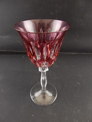 PREZIOSO ANTICO BICCHIERE CALICE CRISTALLO BOEMIA MOLATO ROSSO RUBINO