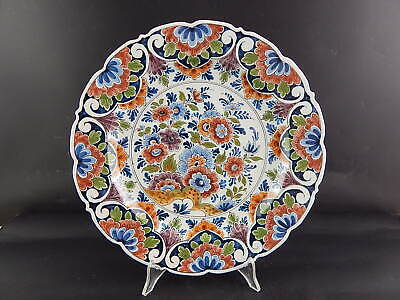 ANTICO IMPORTANTE PIATTO CERAMICA POLICROMA COLLEZIONE OUD DELFT DIPINTO MANO