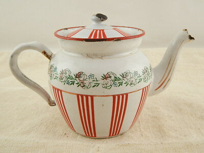 ANTICA TEIERA LATTA SMALTATA ANNI ‘20 DECORO RILIEVO RARISSIMA B.B. COUNTRY CHIC