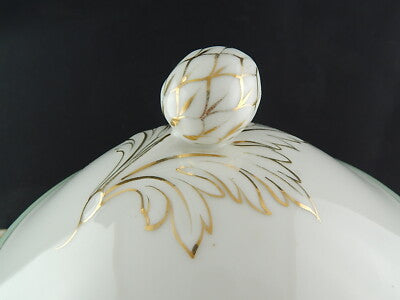 ANTICA ELEGANTE ZUPPIERA PORCELLANA VIEUX PARIS BIANCA DECORI VERDE ORO FINE 800