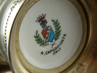 PREZIOSA TAZZINA BASE E PIATTINO ARGENTO 800 PORCELLANA MAS REGIO CAPODIMONTE