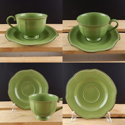 VINTAGE RARA TAZZA TÈ CON PIATTO CERAMICA MIKASA VENETIAN JADE VERDE GIADA