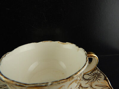 ANTICA RARA TAZZA SARREGUEMINES DIGOIN 1920 CERAMICA BIANCA ORO ZECCHINO #6556