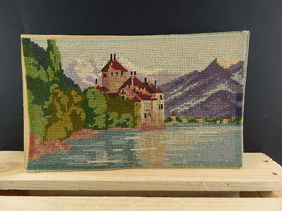 VINTAGE MEZZO PUNTO RICAMO A MANO HAND-MADE METÀ 1900 PAESAGGIO