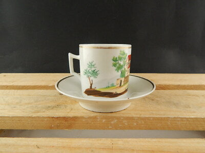 ANTICA TAZZA E PIATTO PORCELLANA IMPERO VECCHIO PARIGI DIPINTA POLICROMA #4818