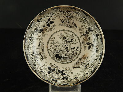 ANTICO RARO AUTENTICO PIATTO VITTORIANO ROMANTICO SEMI PORCELLANA BIANCA NERA