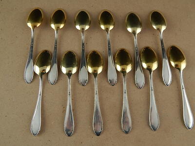 12 ANTICHI ART DECO PREZIOSI ORIGINALI CUCCHIAINI ARGENTO VERMEIL PUNZONE 800