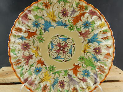 VINTAGE PIATTO DECORATIVO MAIOLICA CERAMICA AMA PESARO ITALIA FATTO DIPINTO MANO