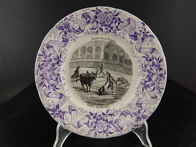 ANTICO PIATTO CERAMICA SARREGUEMINES 1800 LA CORRIDA PASSES DE LA MULETAS