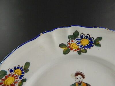 ANTICO PIATTO CERAMICA MAIOLICA LUNEVILLE K&G FATTO DIPINTO MANO 1890 TAMBURINO