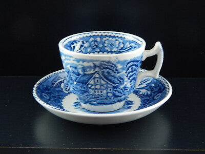 ANTICA TAZZA E PIATTO CERAMICA POTTERY BURSLEM ENOCH1784RALPH1750 WOODLAND BLU