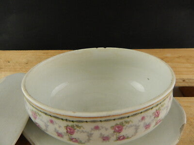 ANTICA SALSIERA CON COPERCHIO CERAMICA VERBANUM STONE LAVENO GHIRLANDE ROSELLINE