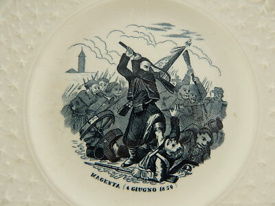 ANTICO PIATTO RISORGIMENTO CERAMICA GIULIO RICHARD 1800 BARBOTINE MAGENTA