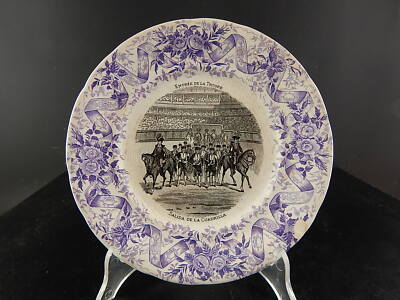 ANTICO PIATTO CERAMICA SARREGUEMINES 1800 LA CORRIDA SALIDA DE CUADRILLA