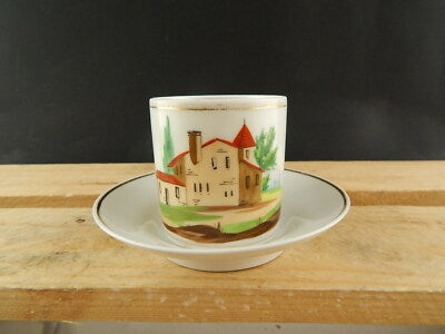 ANTICA TAZZA E PIATTO PORCELLANA IMPERO VECCHIO PARIGI DIPINTA POLICROMA #4819